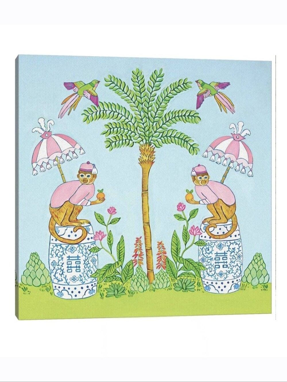 iCANVAS - GREEN ORCHID BOUTIQUE Chinoiserie Monkeys In Palm Beach